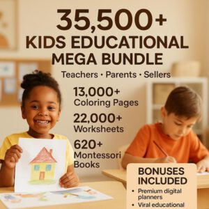 35,500+ KIDS EDUCATIONAL BUNDLE — The Ultimate Worksheets & Coloring Mega Pack (PLR & MRR)