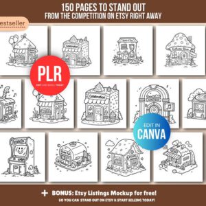 150-PAGE COZY LITTLE SHOPS COLORING BOOK — Aesthetic & Kawaii Canva Template (PLR & MRR)